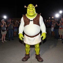 chris hemsworth cosplaying as shrek, dragoncon, flash photography, wide angle, full length, 3 5 mm, f / 2. 8