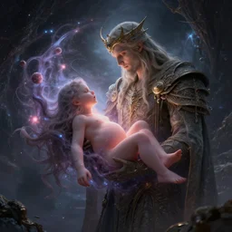 a god giving birth to a new universe and then dissolving itself into it, in the style of wlop and elden ring, illustration, epic, fantasy, hyper detailed, smooth, unreal engine, sharp focus, ray tracing
