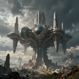alien megastructure, type IV civilization in the style of Wadim Kashin