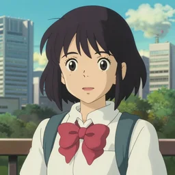 anime fine details portrait of school girl in front of modern tokyo city landscape on the background deep bokeh, close-up view, anime masterpiece by Studio Ghibli, 8k, sharp high quality anime, artstation