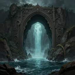 a scary portal to another world in darwin's arch, magic portal, darwins arch!!!!! ocean and rock landscape, d & d, fantasy, intricate, elegant, highly detailed, digital painting, artstation, concept art, matte, sharp focus, illustration, art by greg rutkowski and rembrandt