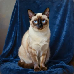 painting of an egyptian mau on blue velvet, oil painting