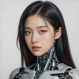 portrait painting of a cyborg kim lip from loona, sharp focus, award - winning, trending on artstation, masterpiece, highly detailed, intricate. art by josan gonzales and moebius and deathburger