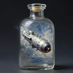 a spaceship in a bottle, painting by Ivan Aivazovsky