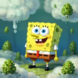spongebob squarepants under weed clouds, digital art, amazing detail, by Alexis Franklin Behance