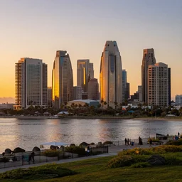 a beautiful photo of downtown San Diego at sunset, award-winning photography