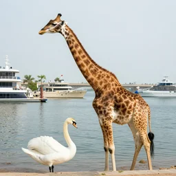 a portra 800 photograph of a hybrid between a giraffe and a swan