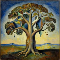 Trending on artstation, 8K, highly detailed, cubism painting of a tree, in the style of Salvador Dalí