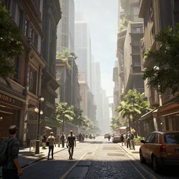 a city street designed by architects, epic cinematic hyperrealism masterpiece, realistic shaded lighting by craig mallismo, artgerm, jeremy lipkin and michael garmash and hans zatzka, unreal engine, radiant light, detailed and complex environment, digital art, art station trends