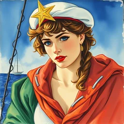 the sailor jupiter. beautiful, realistic painting by mucha and malevich and kuvshinov and bilibin. watercolor, thick linings, manga, soviet realism