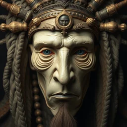 a surrealist!! painting of a shaman's face, 3 d render, in the style of giuseppe arcimboldo, symbolist, soft colors, dramatic lighting, smooth, sharp focus, extremely detailed, aesthetically pleasing composition, octane render