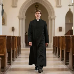 “ a priest in black enters a church, similar to don quixote, the style of mike mignola, comic panel, eerie ”