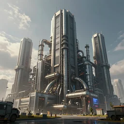 an epic render of a massive cyberpunk factory building byfvckrender, trending on artstation