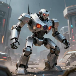 soviet fighting robot menacing futuristic