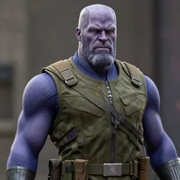thanos dressed as a soldier, highly detailed, high quality, hd, 4 k, 8 k, canon 3 0 0 mm, professional photographer, 4 0 mp, lifelike, top - rated, award winning, realistic, sharp, no blur, edited, corrected, trending