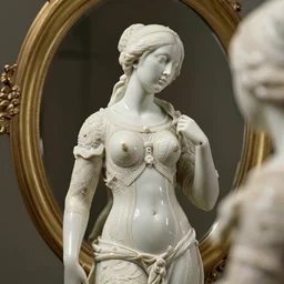 a ceramic feminine figure at the mirror, highly detailed, highly intricate, by James Jean, by Pontormo