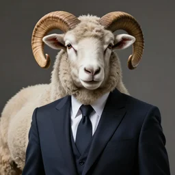 portrait of a elegant male sheep wearing a suit, realistic, 8 k, extremely detailed, cgi, trending on artstation, hyper - realistic render, 4 k hd wallpaper, premium prints available, by greg rutkowski