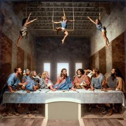 The Last Supper, with acrobats in the trapeze