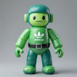 accurate detailed pvc inflatable green & teal colored action figure god, full body, futuristic, concept art, character only, detailed art, adidas streetwear, figurine!!!, studio lighting, grey background, no shadow, trending on artstation, 4 k, sharp, highly - detailed, focus on face!!!