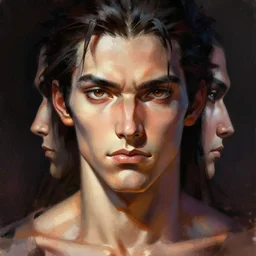 by shigenori soejima, by frank frazetta, digital painting masterpiece, character concept art, beautiful brush strokes, advanced lighting technology, realistic anatomy and face, symmetry!!!