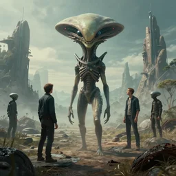 epic cinematic scene from a surreal scifi movie with alien landscape by stuart lippincott, glenn brown and peter gric featuring bekinski. fantastic realism. retrofuturism. realistic render. 8 k trending on behance