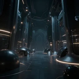 3 d futuristic environment, lights, dark, shapes