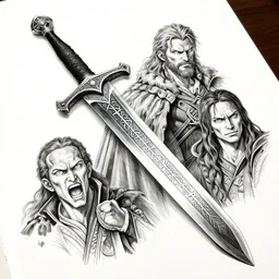 highly detailed elden ring ink illustration of a damascus sword engraved with symbols, hyperrealistic clean shaped illustration by ric estrada, ron english and eiichiro oda