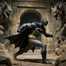 detailed photos of batman from ancient tomb trying to run from mythical creatures