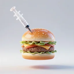 large clear hamburger inside a syringe