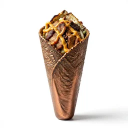 bronze shawarma, commercial catalog photo, isolated on a pure white background, centered, entire object in frame, sharp focus, soft studio lighting