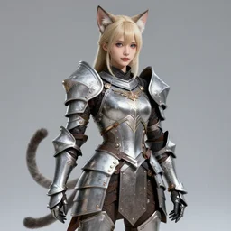 picture of paladin girl with cat ears and cat tail, heavy armor, dnd, high fantasy, highly detailed, detailed face, grayscale monochromatic, manga illustration, by artgerm, greg rutkowski, kentaro miura