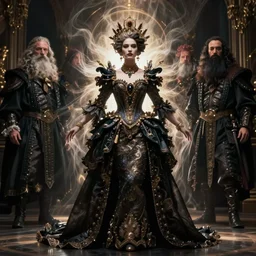 hyper realistic photo of baroque dark luxury queen ethereal ghost full body, symmetric, rule of thirds, cinematic, greg rutkowski, brom, james gurney, mignola