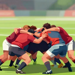 closeup of rugby scrum, vector illustration