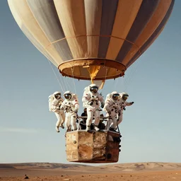 astronauts arriving in mars on a hot air ballon, by francis bacon