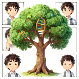human dna as tree of life, cartoon illustration comics manga painting, 6 fantasy, digital painting, unreal engine, 8 k, volumetric lighting