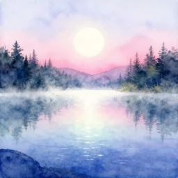 Watercolor painting of a vaporwave lake, vaporwave
