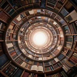 staring up infinite celestial library spiraling towards light, books, spirals, escher, fantastical, magical library, gradient, fantasy, trending artstation, fractals, ornate, matte painting