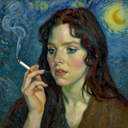 portrait of lana del rey smoking a cigarette, oil painting, by van gogh