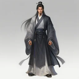 full body portrait of a male sovereign daoshi wearing a daopao by wlop, wuxia, xianxia, the sovereign marvel, ayesha, daoshi, taoist priest, taoist master, daopao, taoist robe, realistic, anatomically accurate, fantasy illustration, artstation, wlop, 4 k.
