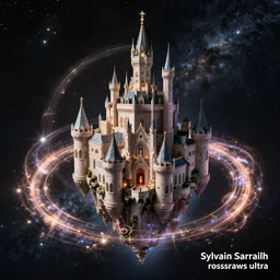 a mysterious castle floating in space, surrounded by glowing energy rings, starry black space, by sylvain sarrailh, rossdraws, ultra detailed, fantasy artwork, 8 k, volumetric lighting, trending on artstation, award winning, beautiful scenery, very beautiful.