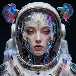 full shot of a beautiful venus monster astronaut defined facial features, intricate abstract. cyberpunk, symmetrical facial features. biomechanics. betta fish, jellyfish phoenix, bio luminescent, plasma, by ruan jia and artgerm and range murata and wlop and ross tran and william - adolphe bouguereau and beeple. in the style of jin kagetsu, james jean and wlop, key art. fantasy illustration. award winning, artstation, intricate details, realistic, hyperdetailed, 8 k resolution.