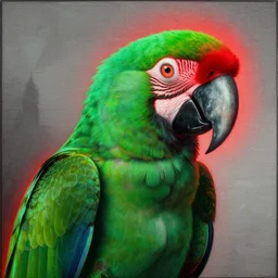 beautiful emerald green parrot with red aura and eyes, by zdzisław beksinski, by gustave dore, very aesthetic portrait