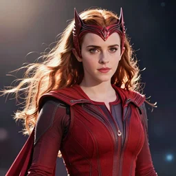 photorealistic art of Emma Watson as Scarlet Witch, dynamic lighting, space atmosphere, hyperrealism, stunning visuals