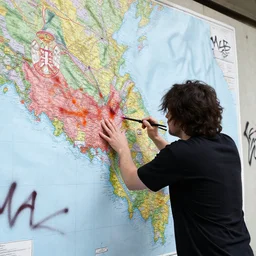 jack white spraying graffiti over a map of yugoslavia