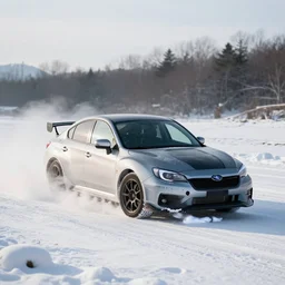 subaru drifting in snow, photorealistic, 4 k photo