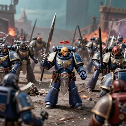 a film still of Warhammer Battle Scene by Ian McQue , bits of broken light, vibrant, 50mm lens, video game character design, 2d game lineart behance hd, dramatic lighting, global illumination, trending on Artstation, bloom