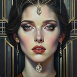 portrait painting of layers of fear hyper realistic sharp detailed sharp focus in modern artdeco style in bioshock by rene lalique jewelry centered 8 k