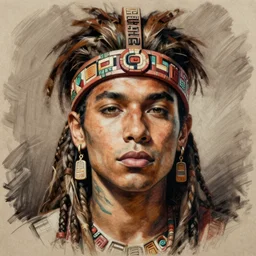detailed aztec drawing of a portrait of wiz khalifa