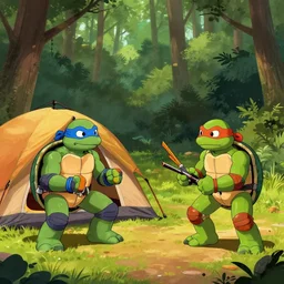 teenage mutant ninja turtles camping in a national park
