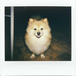 polaroid of a fluffy dog